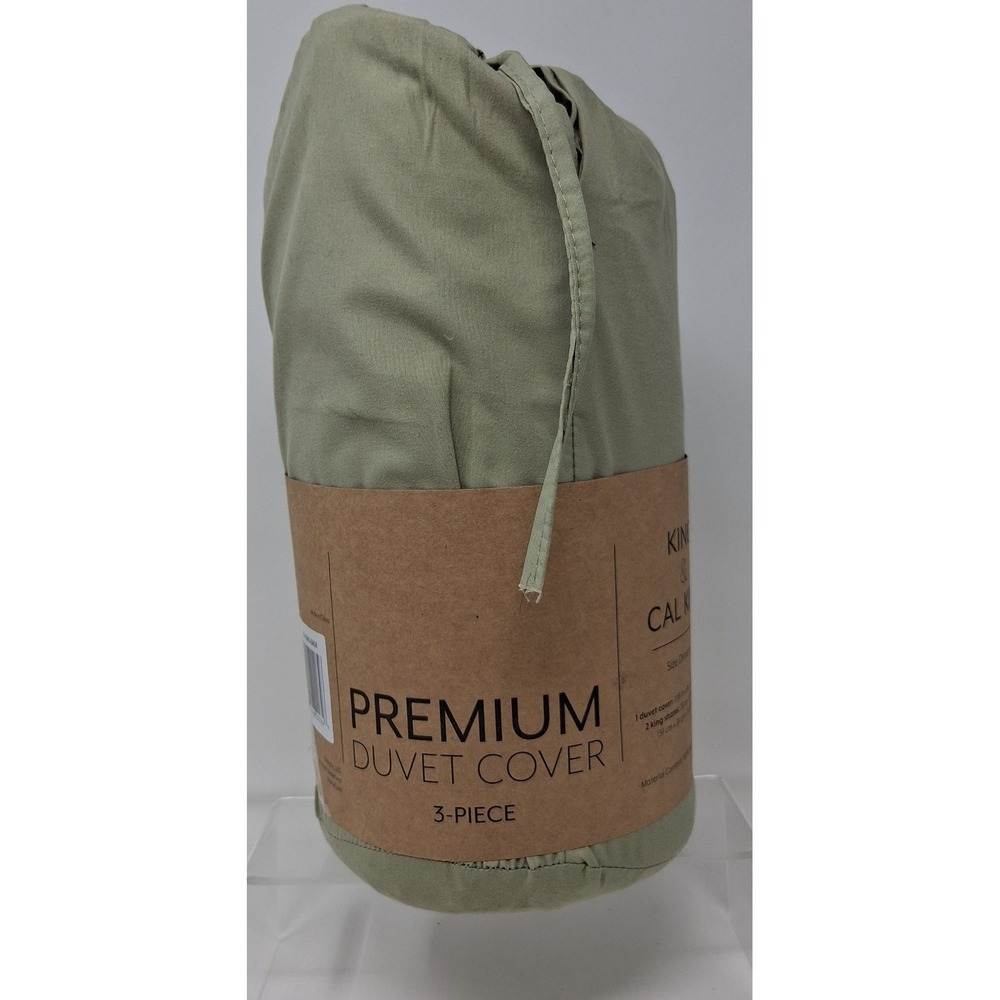Premium King Cal King Duvet Cover Set 3pc Sage Green Microfiber Hypoallergenic